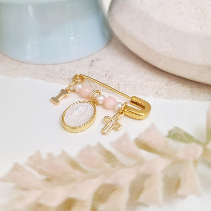NEW IN! Baby Pin Guadalupe nacar, letra y cruz