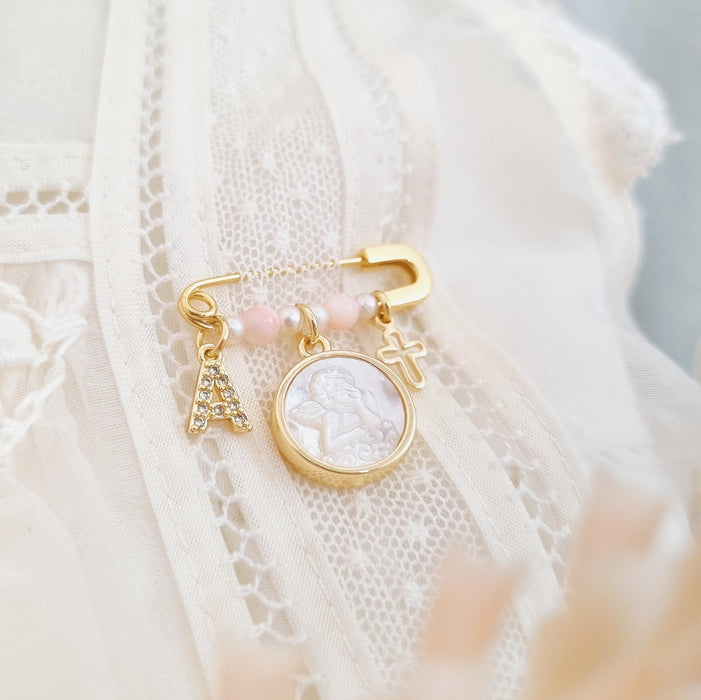 NEW IN! Baby Pin Angel nacar, letra y cruz
