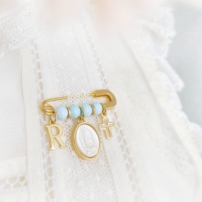 NEW IN! Baby Pin Guadalupe nacar, letra y cruz