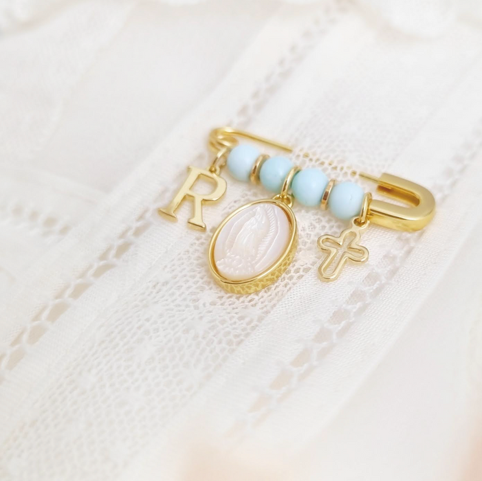 NEW IN! Baby Pin Guadalupe nacar, letra y cruz