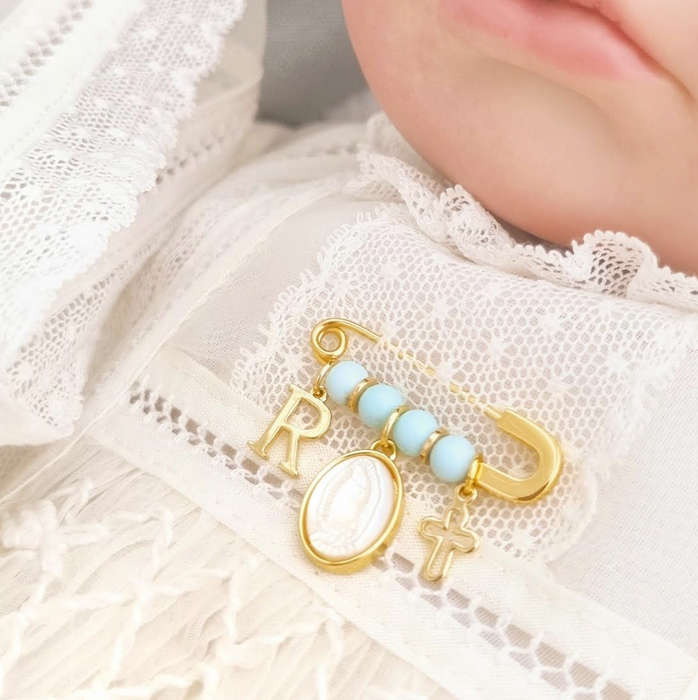 NEW IN! Baby Pin Guadalupe nacar, letra y cruz