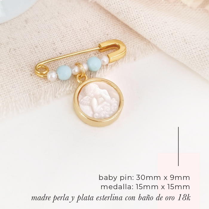 NEW IN! Baby Pin Angel nacar, letra y cruz