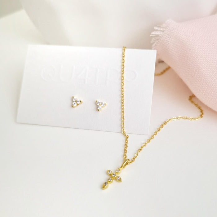 The mini cross gold necklace 925