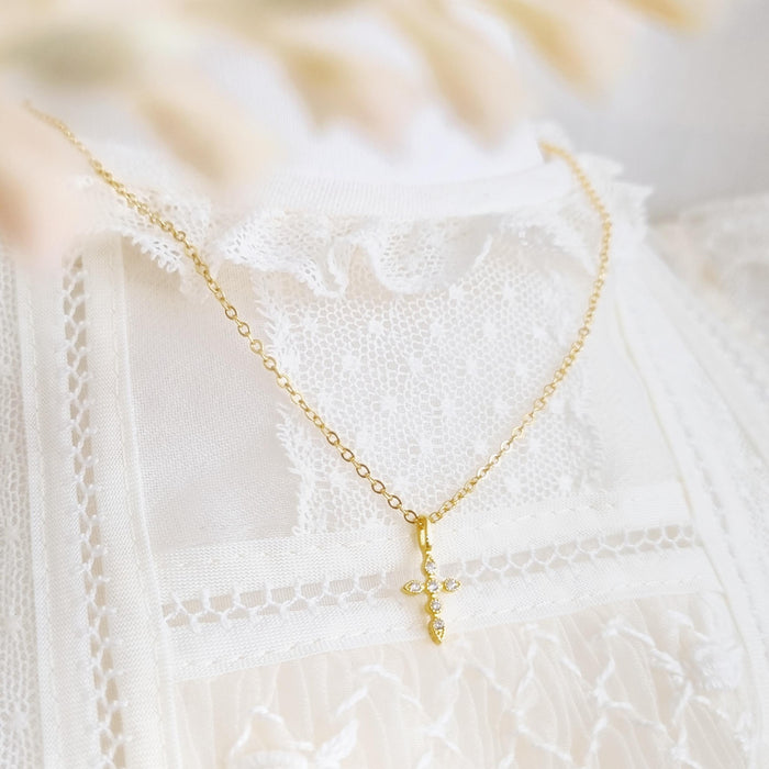 The mini cross gold necklace 925