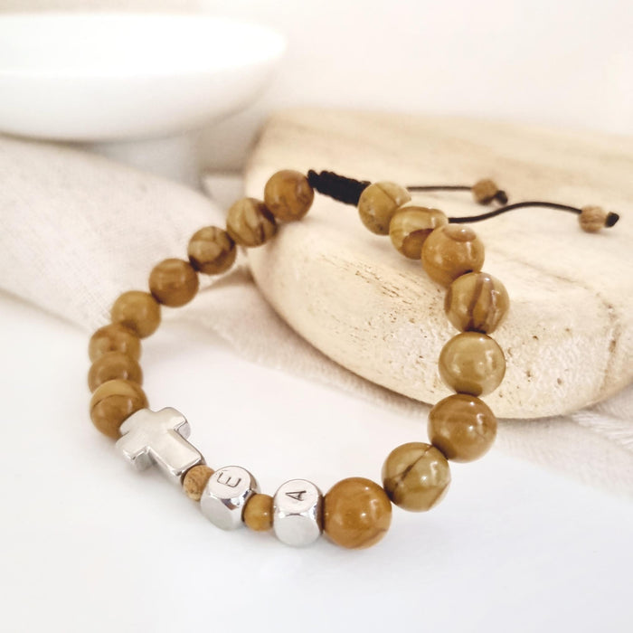the wood stone bracelet - (para ADULTOS) personalízalas con cruz e iniciales