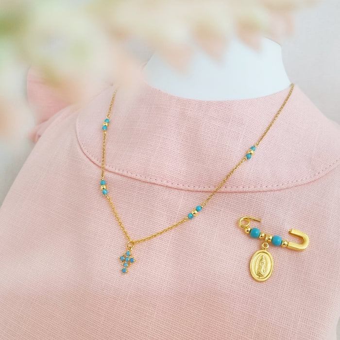 Turquoise Cross beads necklace 925