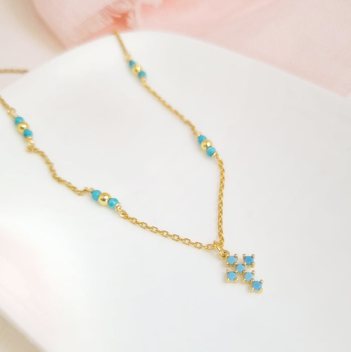 Turquoise Cross beads necklace 925