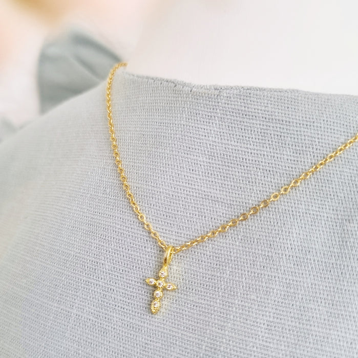 The mini cross gold necklace 925