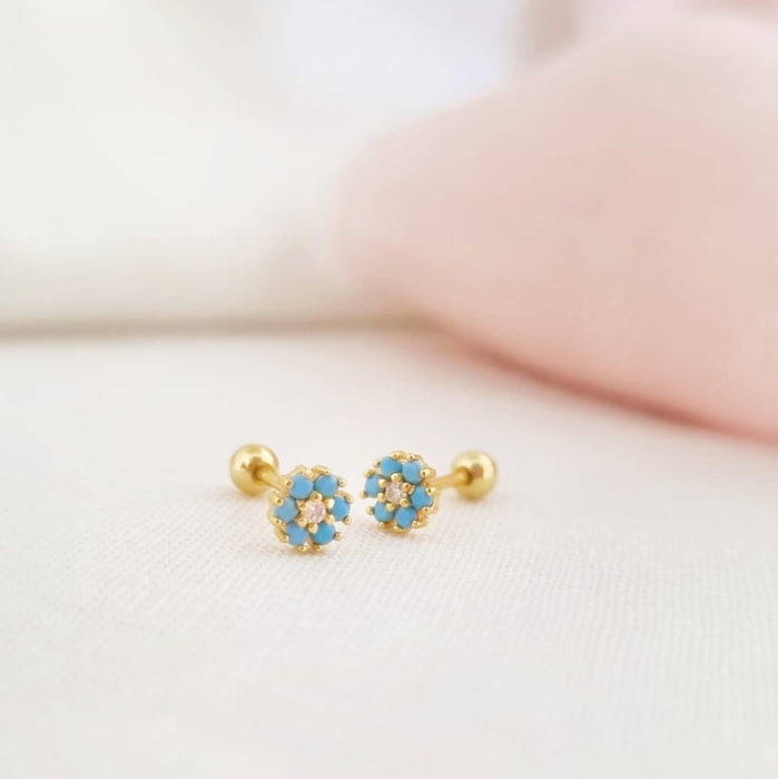 mini turquoise flower stud earrings 925