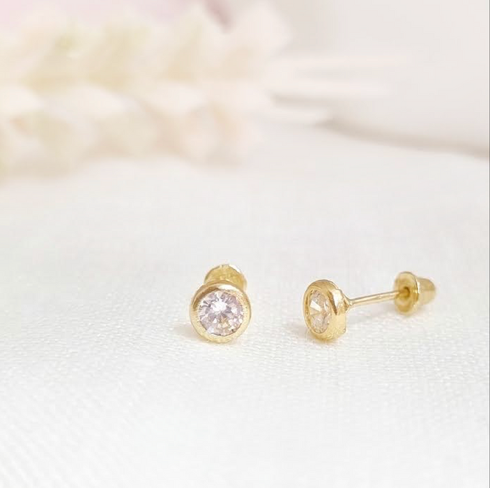 mini stud zircon - oro 14k