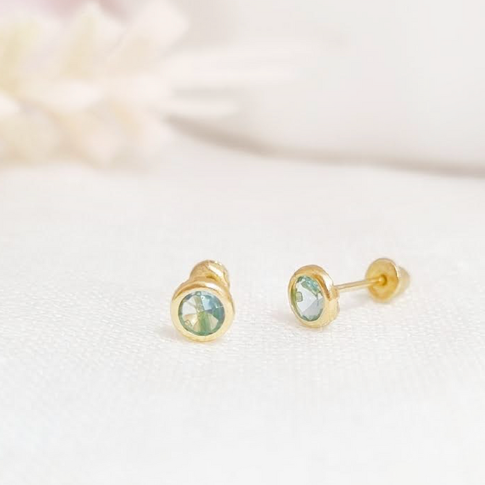 mini stud aguamarina zircon - oro 14k