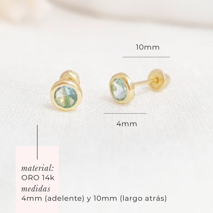 mini stud aguamarina zircon - oro 14k