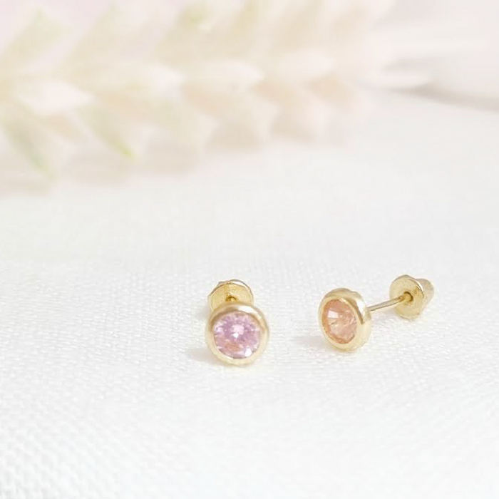 mini stud pink zircon - oro 14k