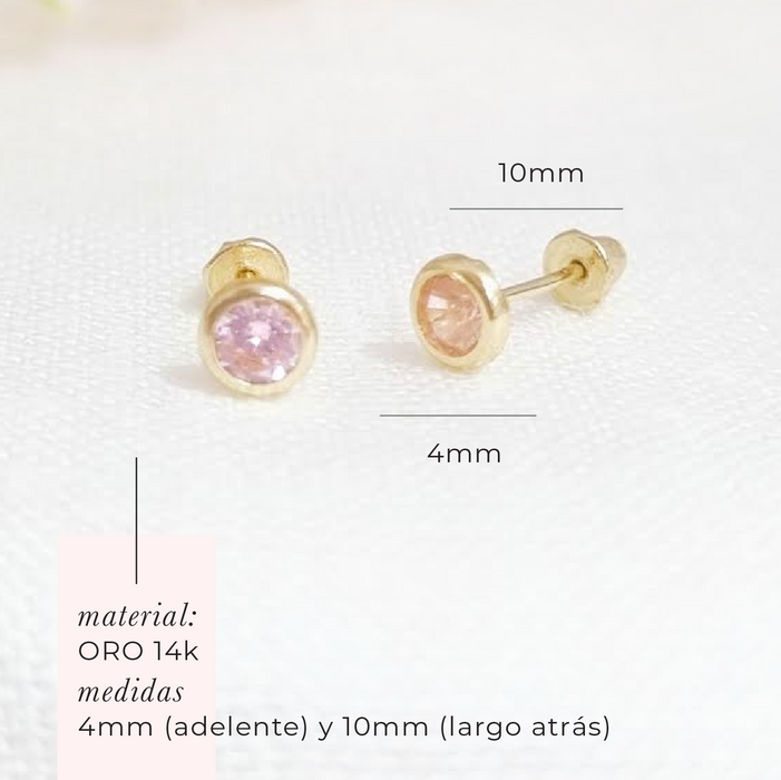 mini stud pink zircon - oro 14k