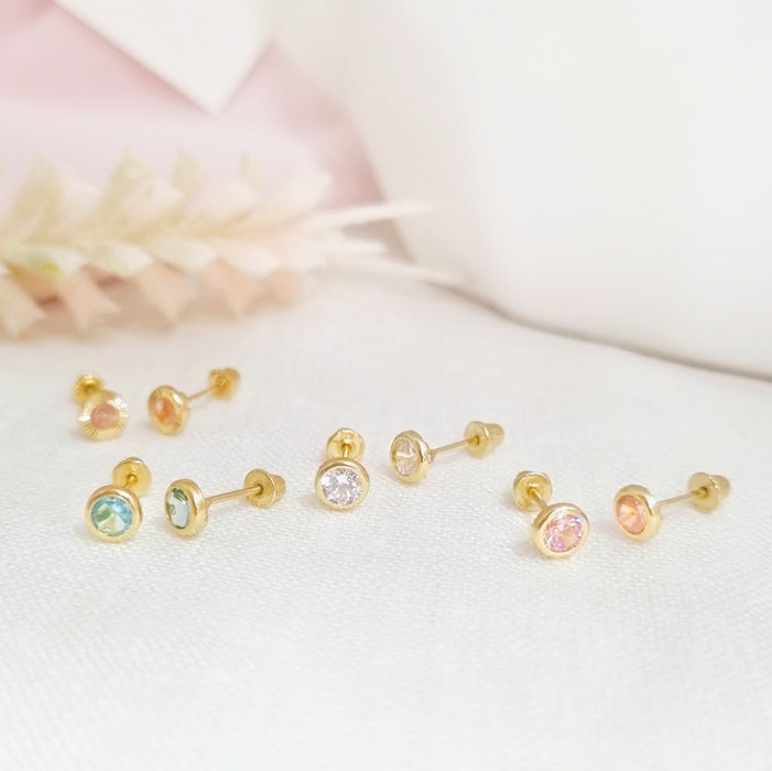 mini stud pink zircon - oro 14k