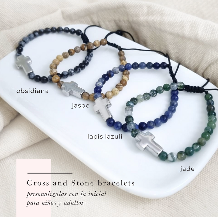 Cross and stone bracelet (chica) - personalízalas con las iniciales