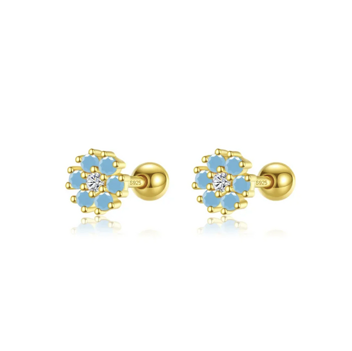 mini turquoise flower stud earrings 925