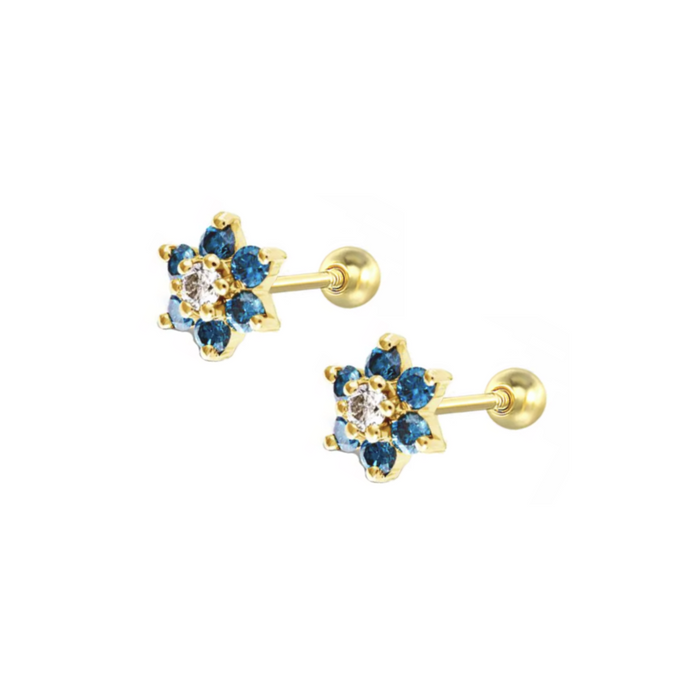 mini blue flower stud earrings 925