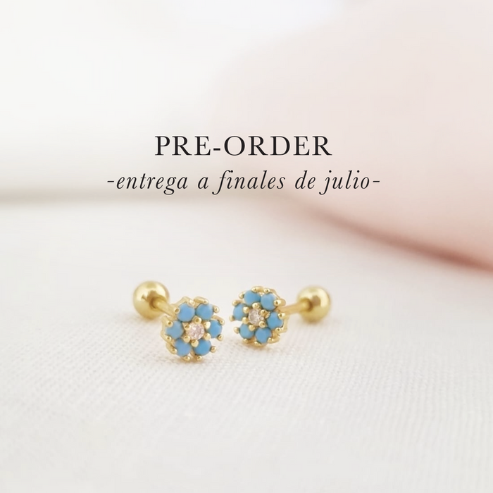 mini turquoise flower stud earrings 925