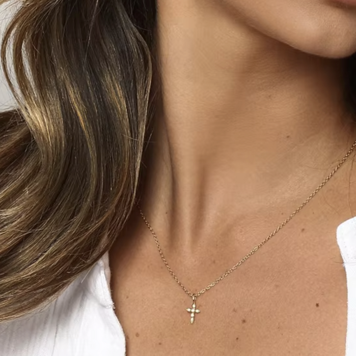 The mini cross gold necklace 925