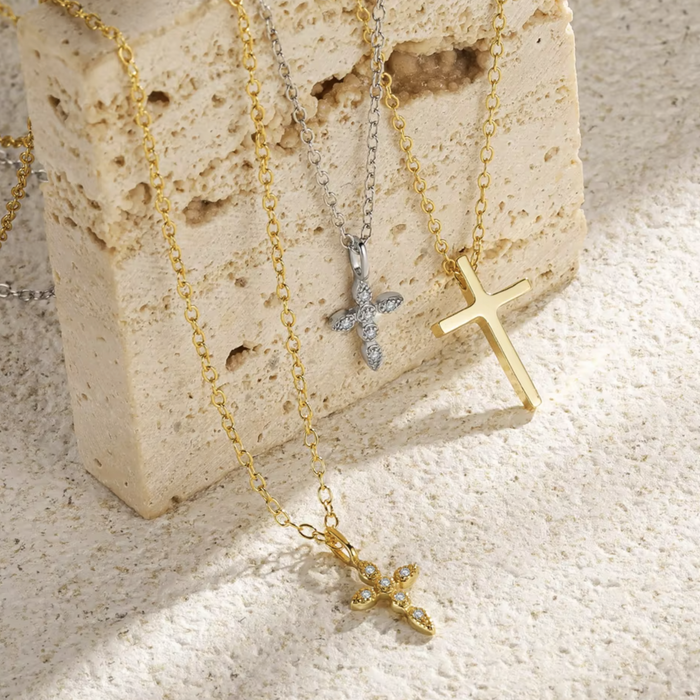 The mini cross gold necklace 925