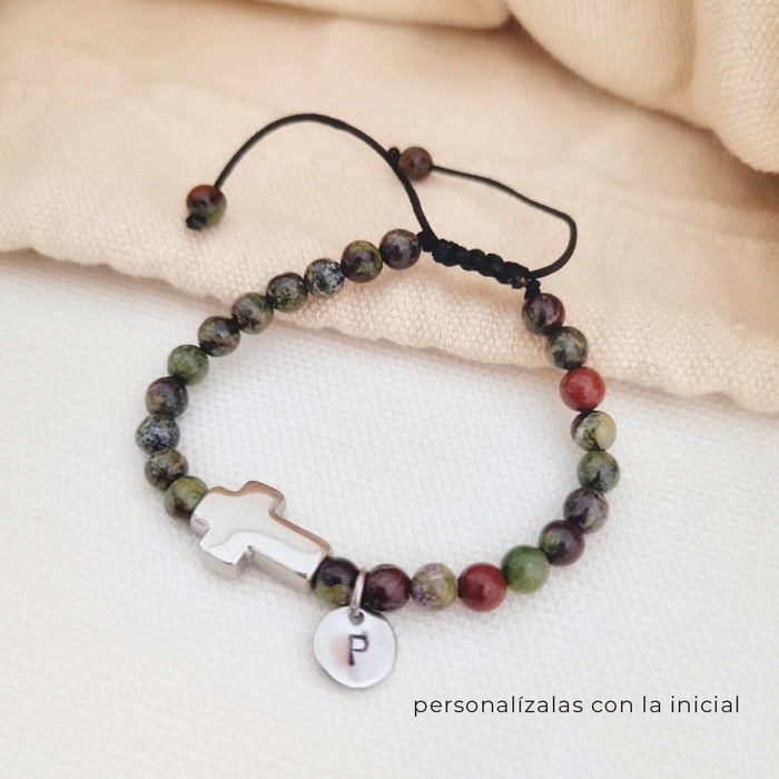 Cross and stone bracelet (chica) - personalízalas con las iniciales