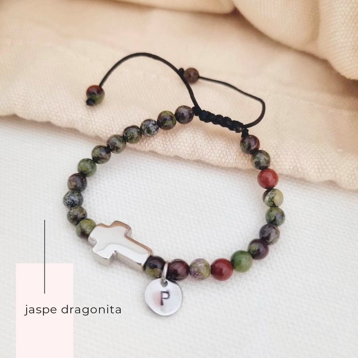 Cross and stone bracelet (chica) - personalízalas con las iniciales