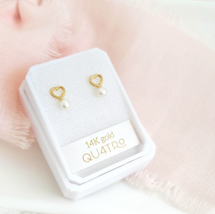 14k gold - pearl stud heart 2