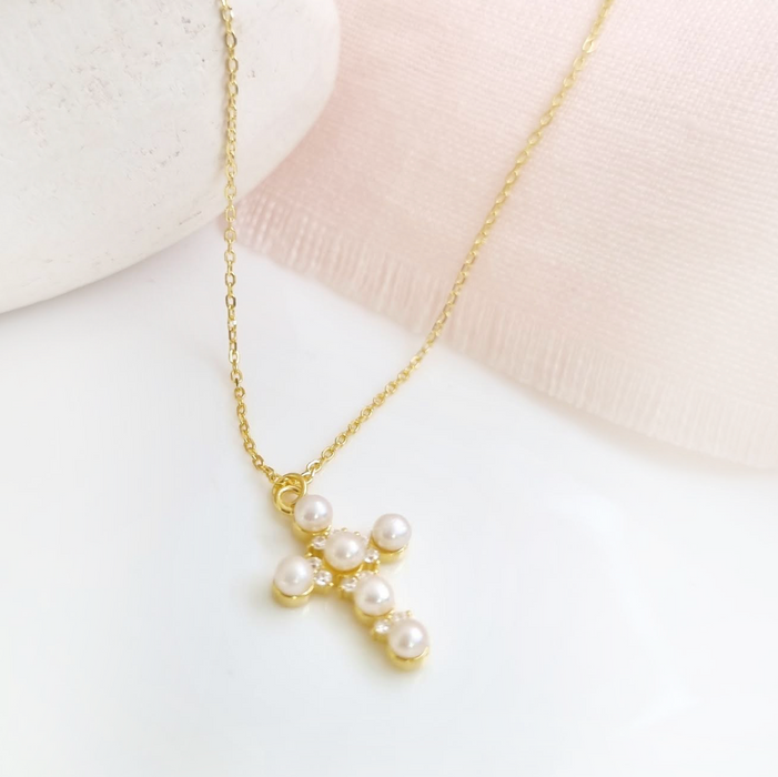 NEW IN! Pearl Cross 2 necklace 925