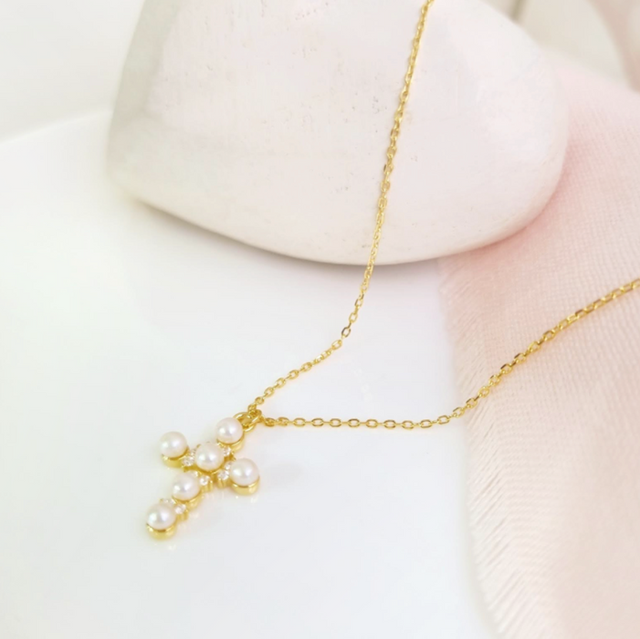 NEW IN! Pearl Cross 2 necklace 925