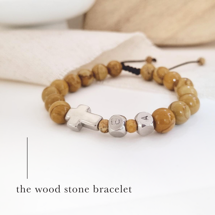 the wood stone bracelet - (para ADULTOS) personalízalas con cruz e iniciales