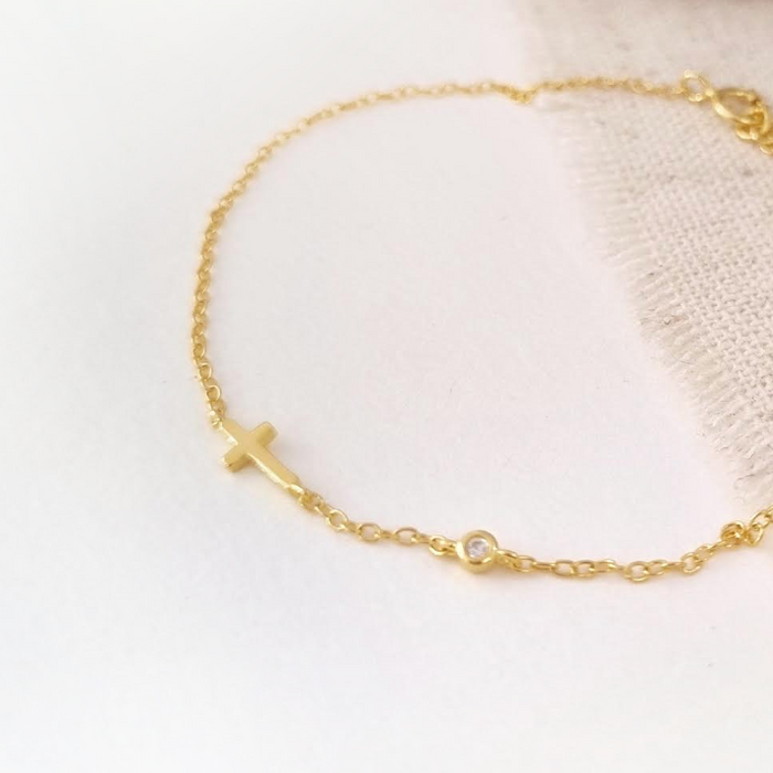pulsera mini cruz circonia - plata 925 -WS-