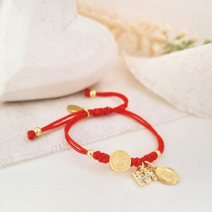 pulsera de cordón cruz turquesa blanca y dije - personalizable - plata 925