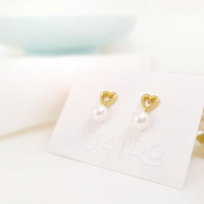 NEW IN! pearl stud heart 925 -ws-