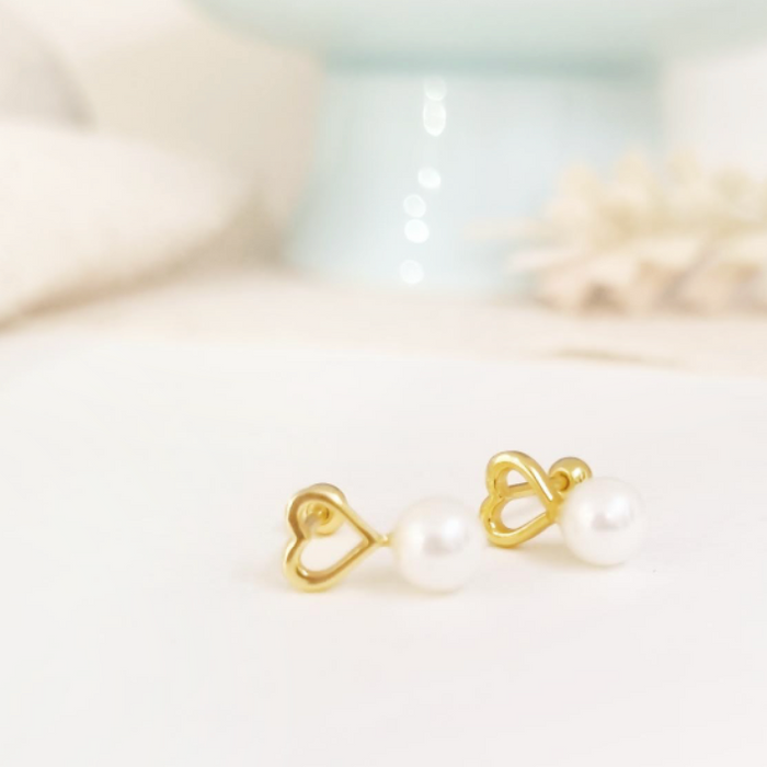 NEW IN! pearl stud heart 925 -ws-