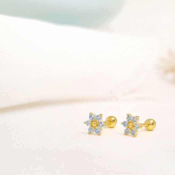 NEW IN! sky blue flower stud earrings 925 -ws-