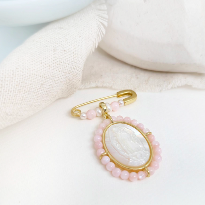 NEW IN! Baby Pin Glory oval Guadalupe o Milagrosa 925 - blush nacar
