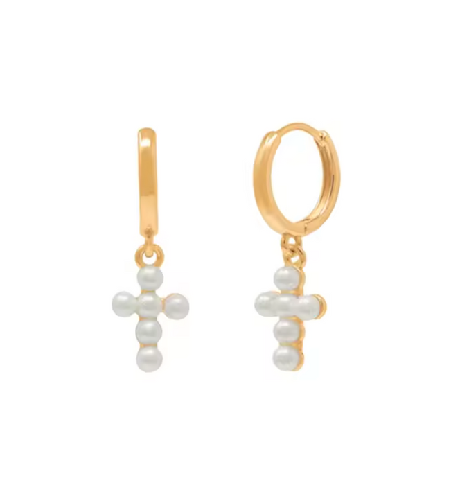 NEW IN! mini cross pearl huggies 925