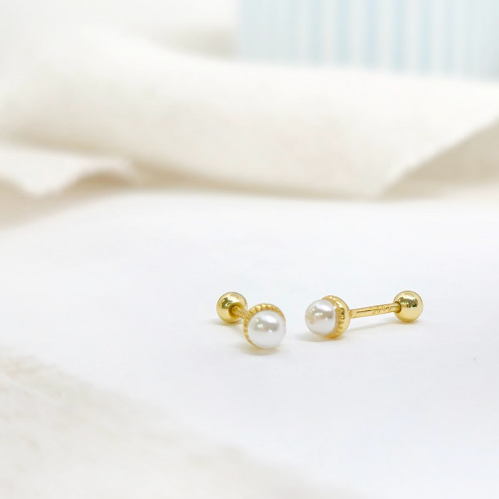 aretes mini perla clasica - plata 925 -ws-