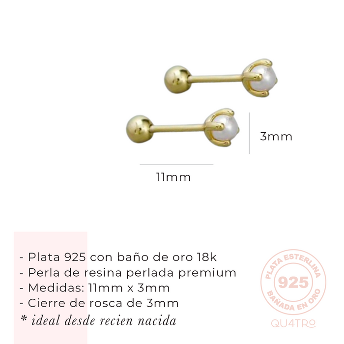 aretes mini perla clásica 2 - plata 925