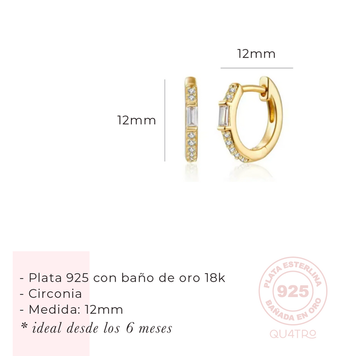 aretes huggie circonia baguette – plata 925 -WS-