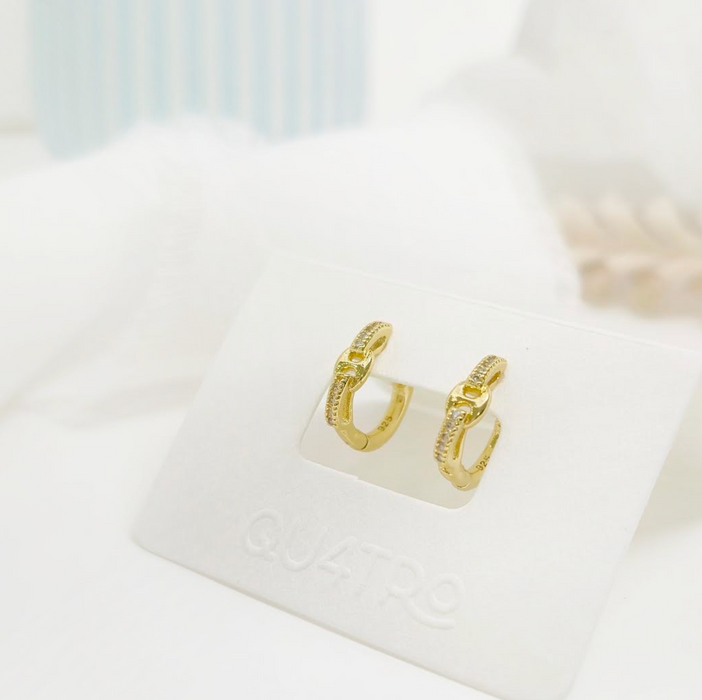 aretes huggie circonia eslabón – plata 925