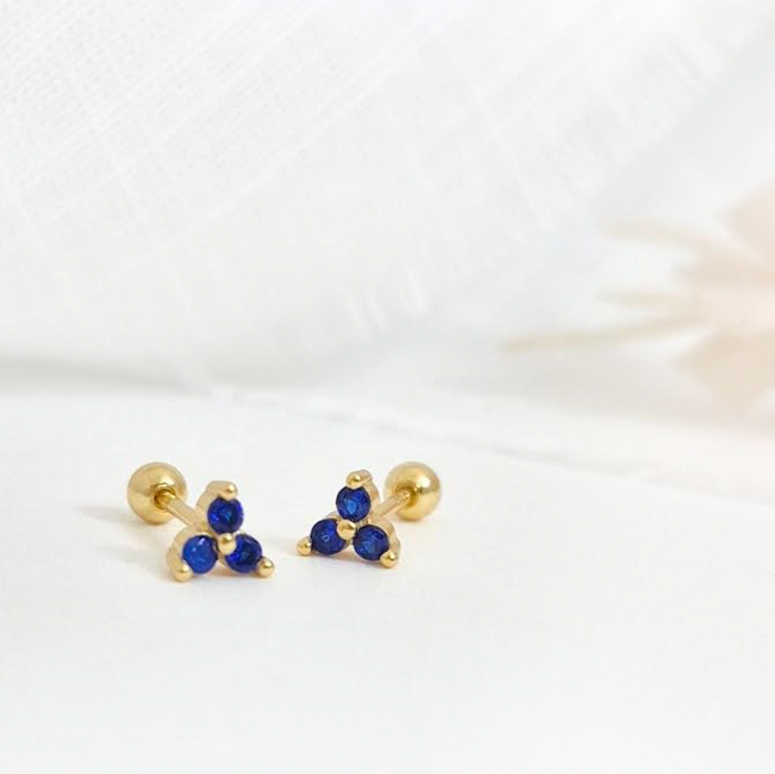 aretes mini trio circonia azul – plata 925