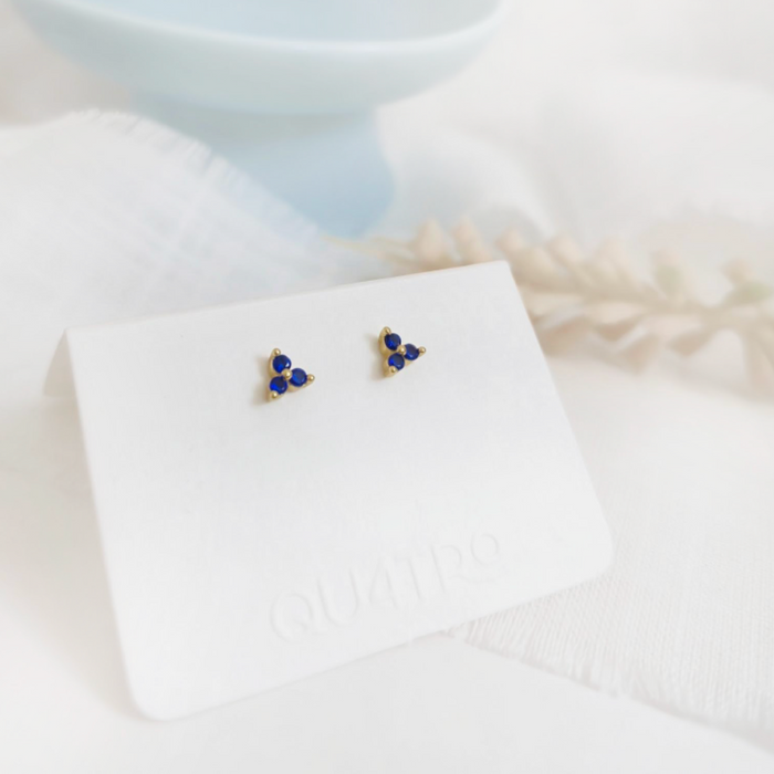 aretes mini trio circonia azul – plata 925