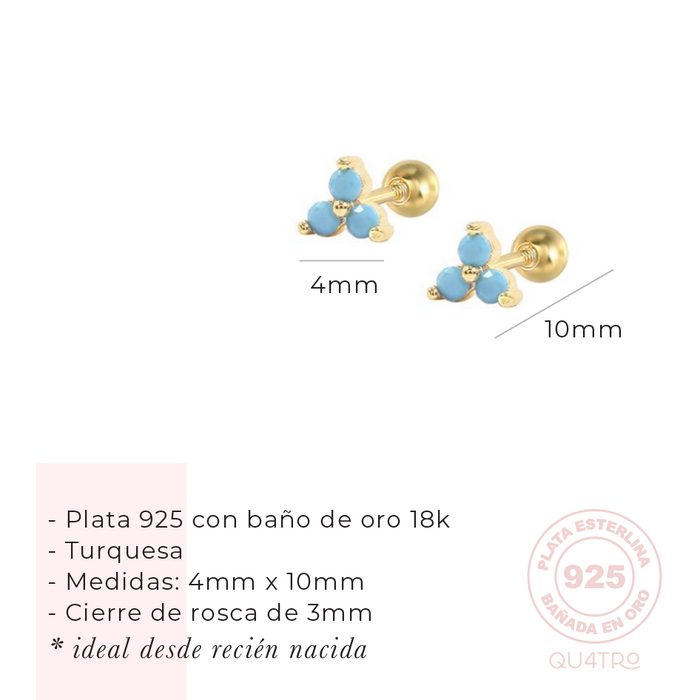 aretes mini trio turquesa – plata 925 -WS-