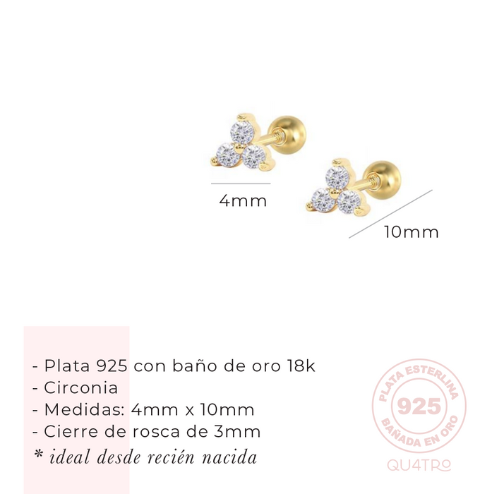 aretes mini trio circonia – plata 925