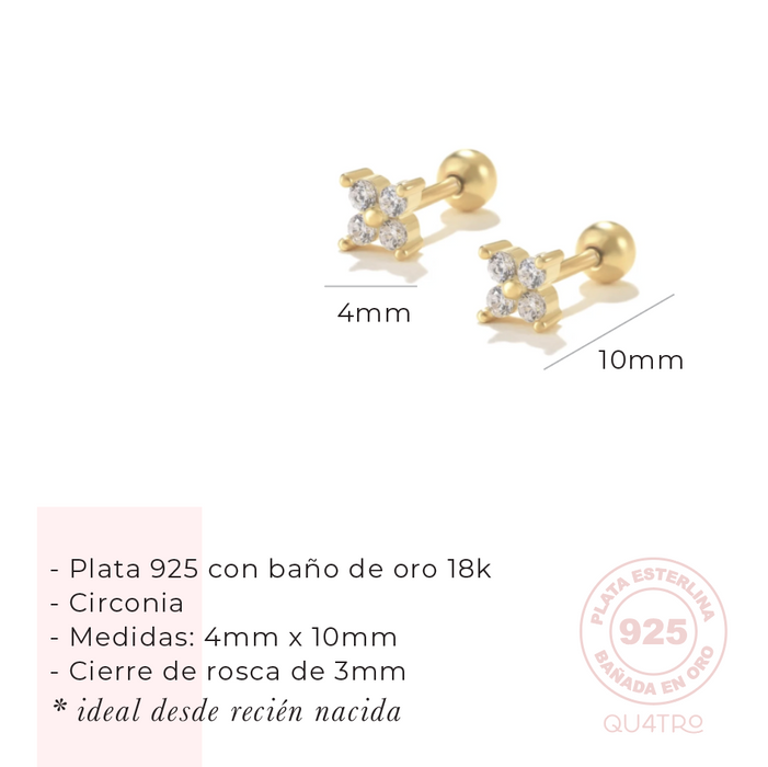 aretes mini cuarteto circonia – plata 925 -WS-