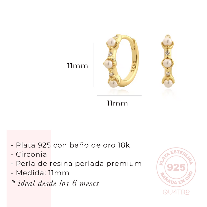 aretes huggie perla y circonia - plata 925