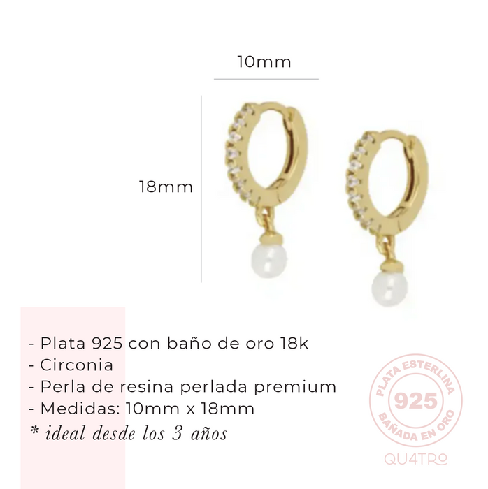 aretes huggie perla colgante y circonia - plata 925 -WS-