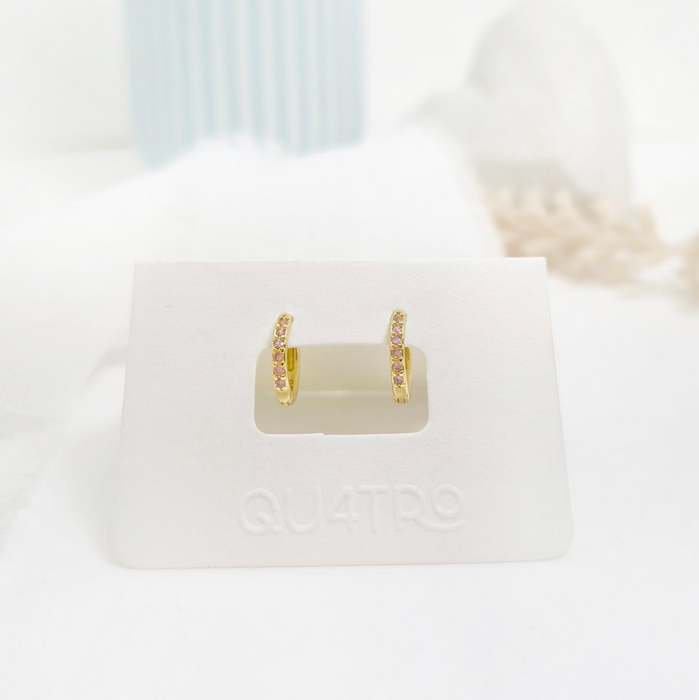 aretes mini huggie circonia rosada – plata 925 -WS-